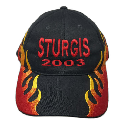 Nissun Baseball Cap Black Sturgis 2003 Flame Embroidery Strapback Hat Vintage