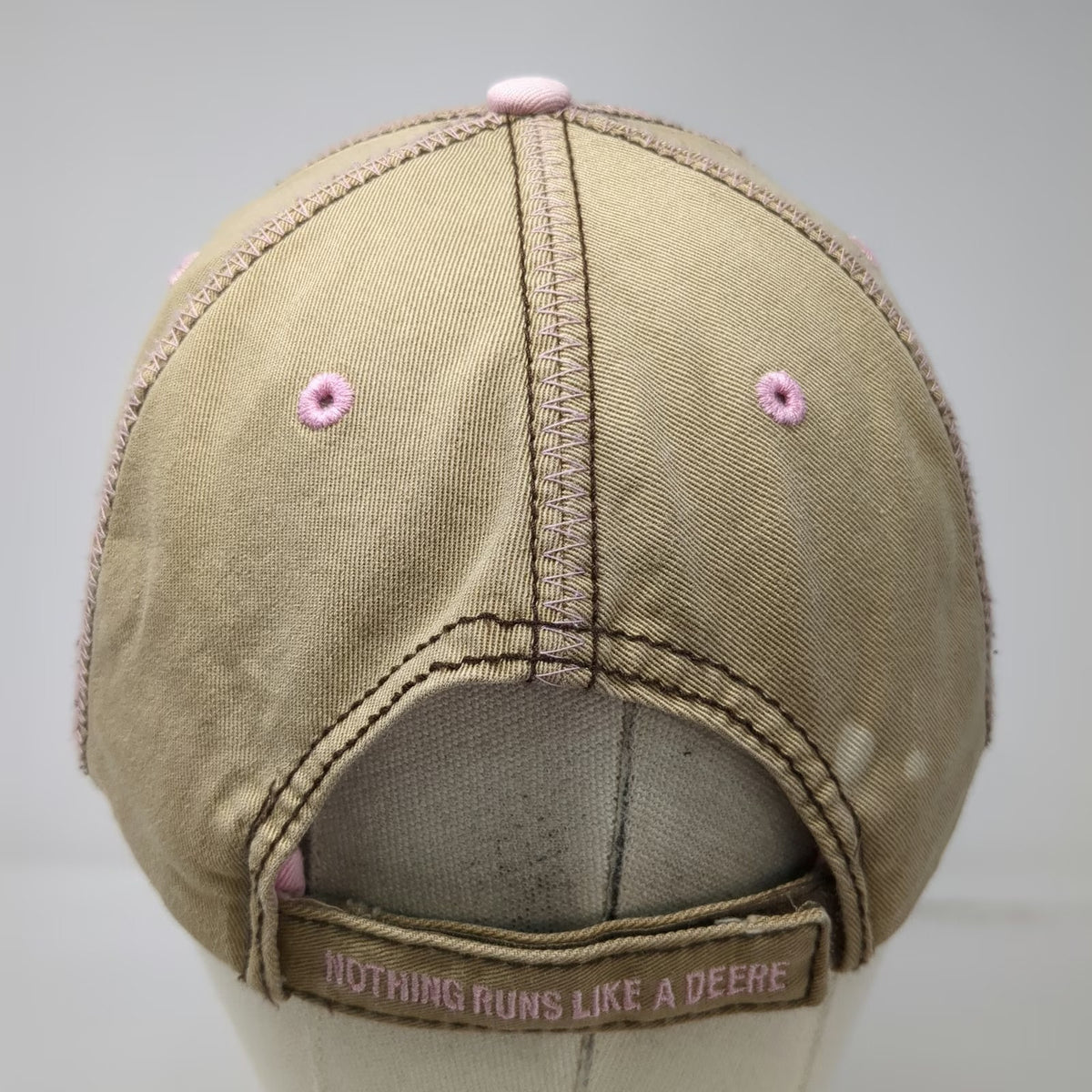 John Deere Baseball Cap Beige Pink Brown One Size Logo Patch Stitch Hat Cotton