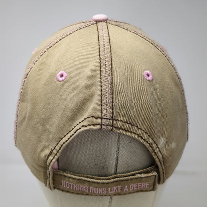 John Deere Baseball Cap Beige Pink Brown One Size Logo Patch Stitch Hat Cotton