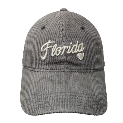 Florida Slideback Hat Gray OSFM Embroidered Corduroy Home Free 6 Panel