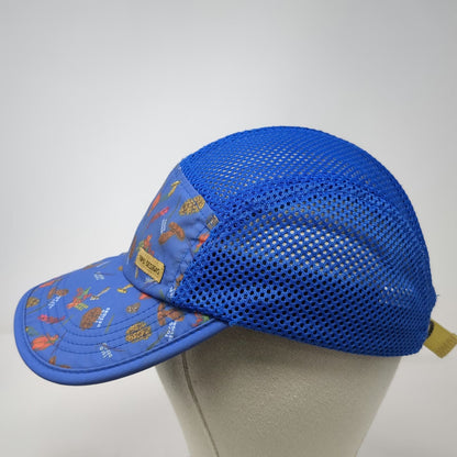 Topo Designs 5 Panel Hat Blue One Size Mushroom Pattern Mesh Strapback Pinecone