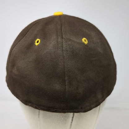 DeLONG Baseball Cap Brown Yellow White 7 1/2 Fitted Made in USA Letter V Hat