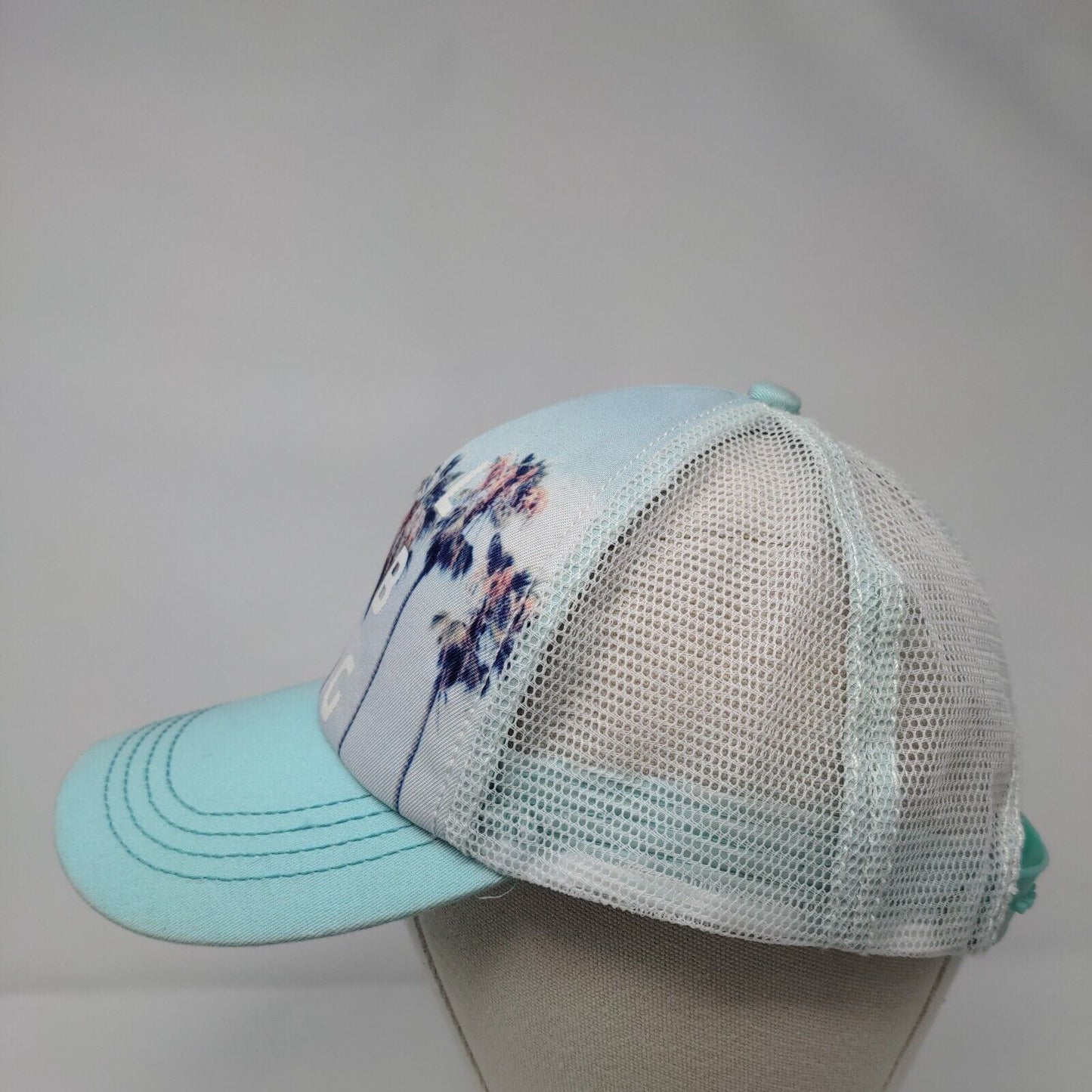 Billabong Snapback Trucker Hat Blue OSFA Adjustable Palm Print Mesh Back