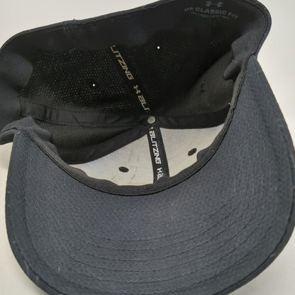 Under Armour Baseball Cap Black L Hat Fitted Gray Camo Topo Pattern Blitzing