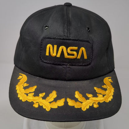 Yupoong NASA Worm Logo Scrambled Eggs 5 Panel Hat Black Yellow Patch Vintage
