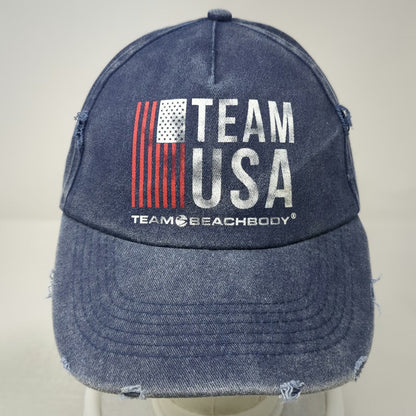 Team Beachbody 5 Panel Blue White Red One Size American Flag Frayed Washed Hat