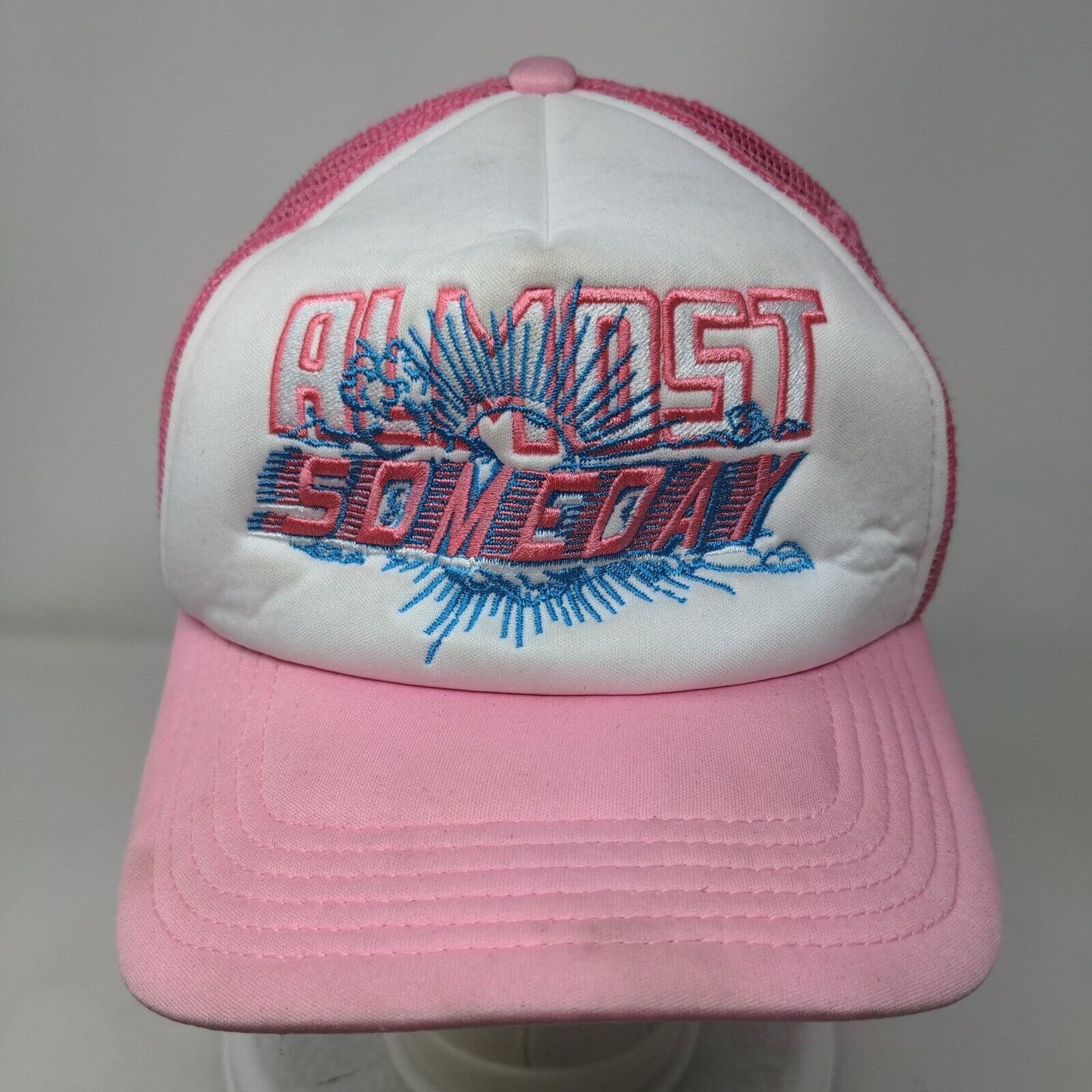 Almost Someday Snapback Trucker Hat Pink One Size Adjustable Mesh Back