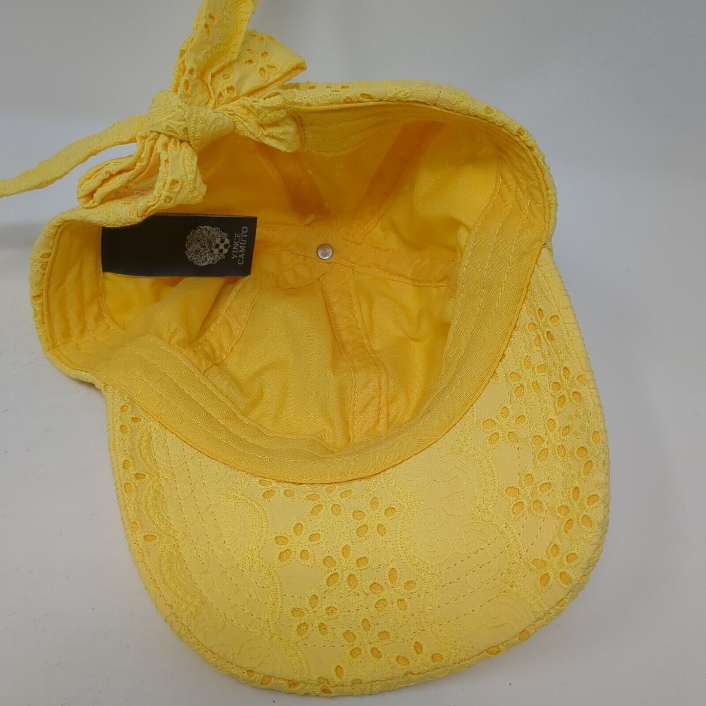 Vince Camuto Tie Back Hat Yellow One Size Adjustable Eyelet Floral