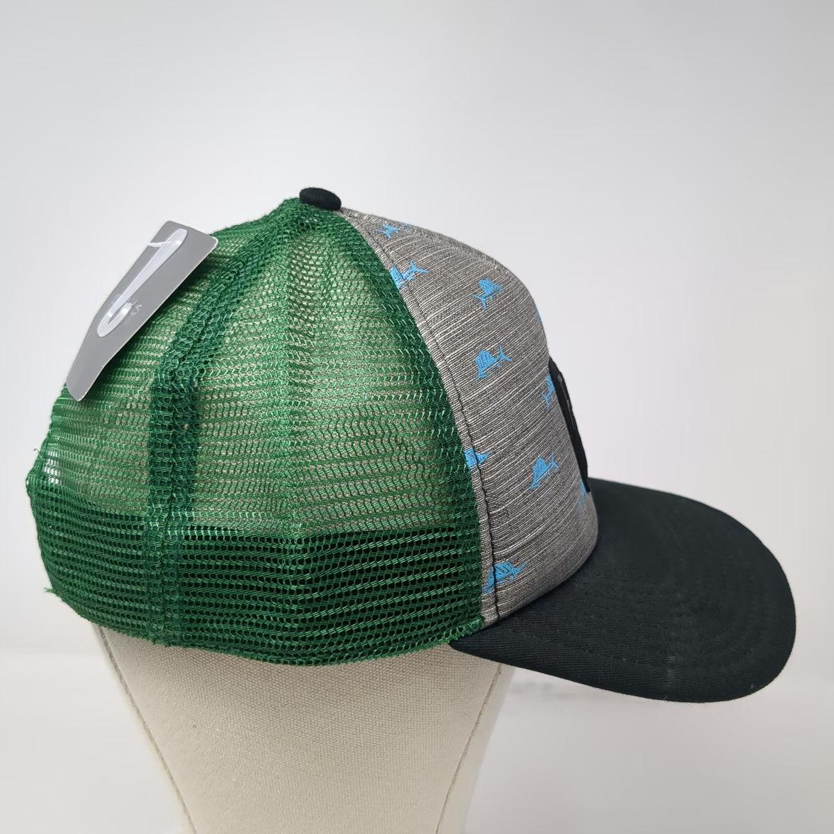 Pistil Trucker Hat Gray Green Blue One Size Mesh Snapback Marlin Pattern Patch