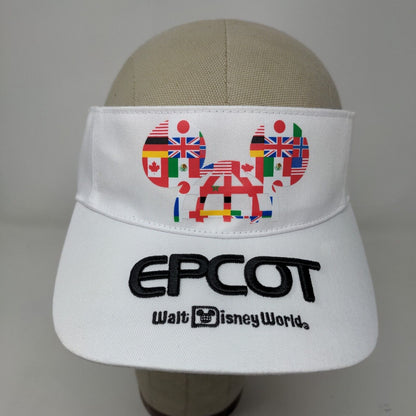 Disney Parks Epcot Men's Strapback Sun Visor Cap Hat White 57-62 CM Flags