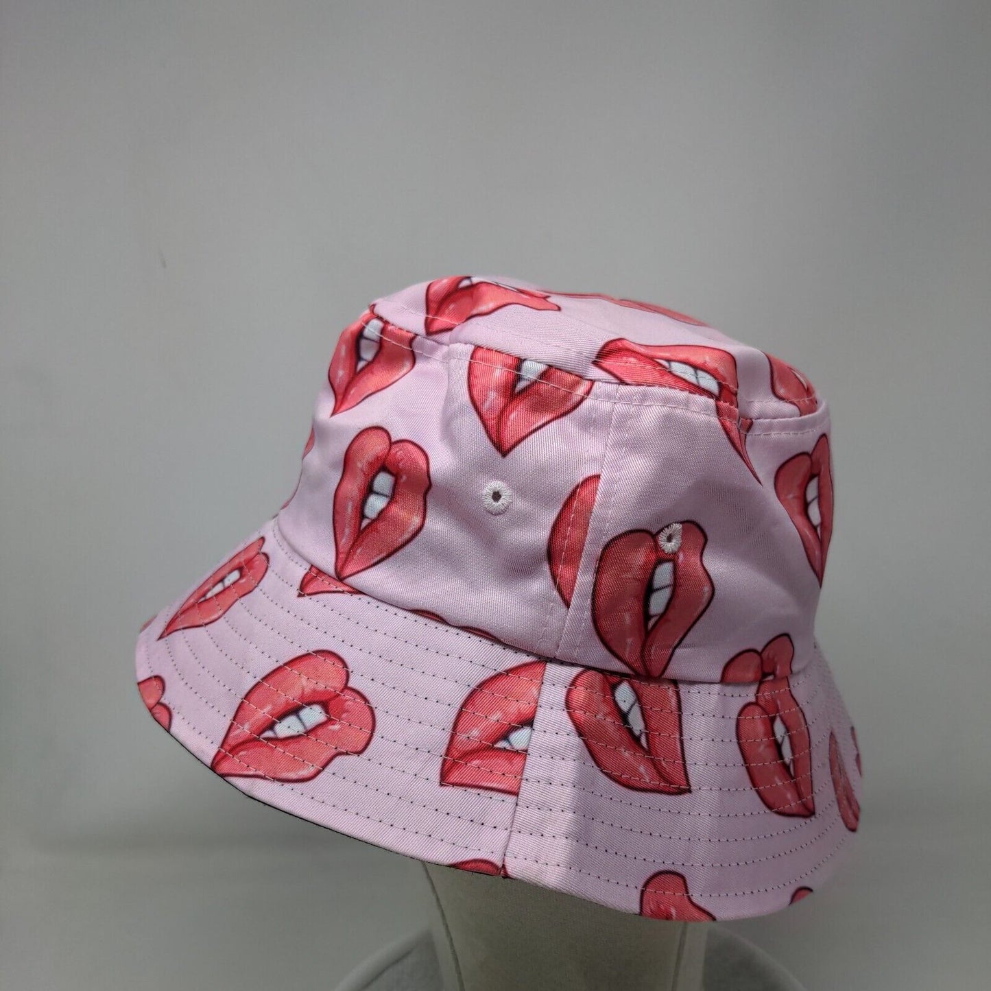 Red Lips Bucket Hat Pink One Size All Over Print Vent Holes Blank