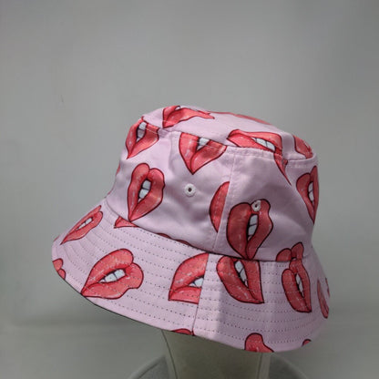 Red Lips Bucket Hat Pink One Size All Over Print Vent Holes Blank