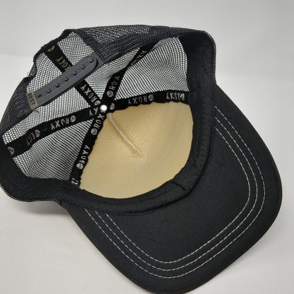 ROXY Snapback Trucker Hat Black One Size Adjustable Striped 6 Panel Mesh Back