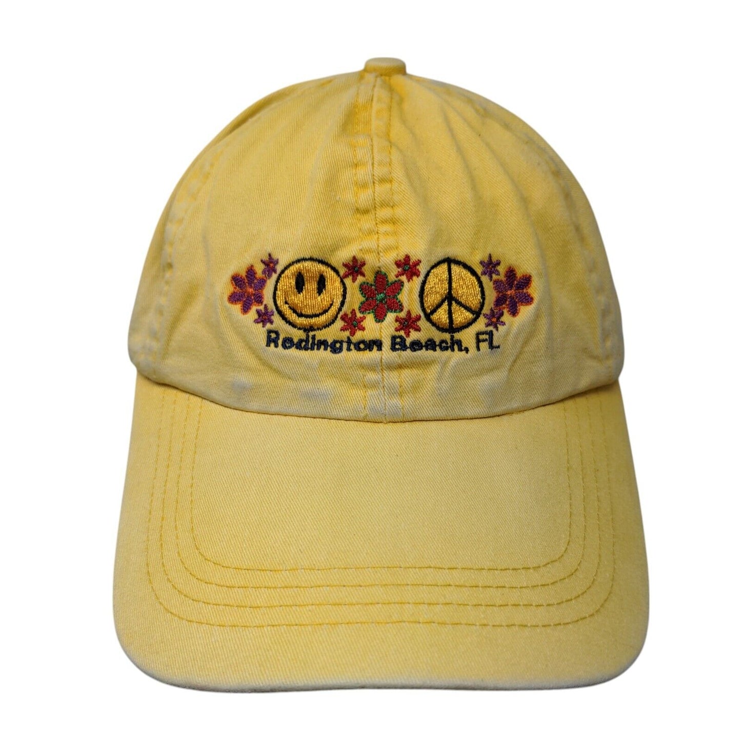 Smiley Peace Flowers Redington Beach FL Strapback Hat Yellow OSFA Jhats