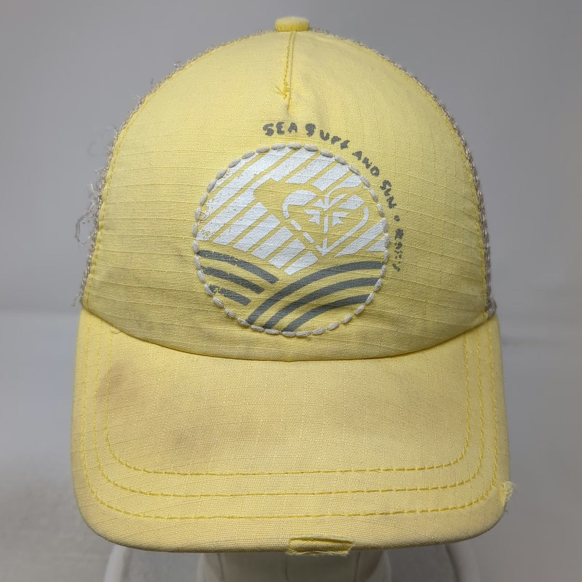 Roxy Trucker Hat Yellow One Size Mesh Snapback Sea Surf Sun Graphic Logo