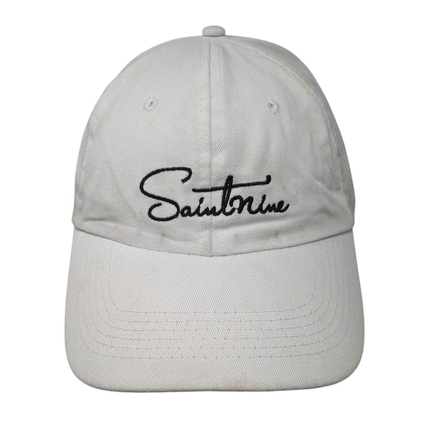 Saintnine Strapback Hat White One Size Adjustable Embroidered 6 Panel Cotton