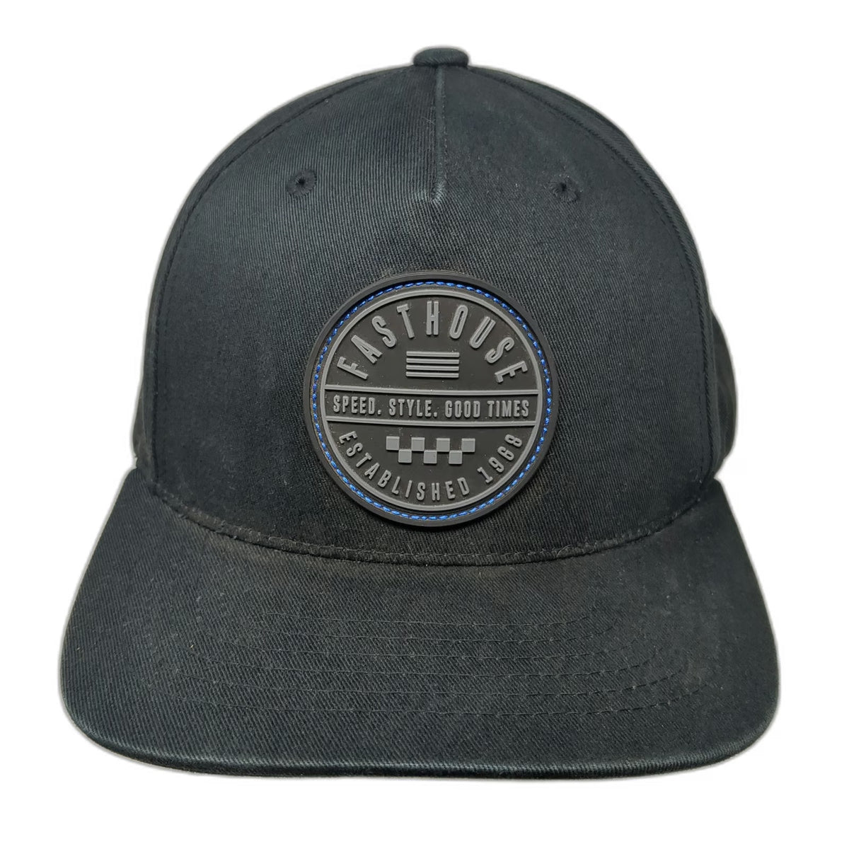 Fasthouse 5 Panel Black One Size Snapback Patch Checkered Flag Logo Moto Hat