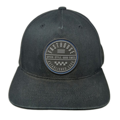 Fasthouse 5 Panel Black One Size Snapback Patch Checkered Flag Logo Moto Hat
