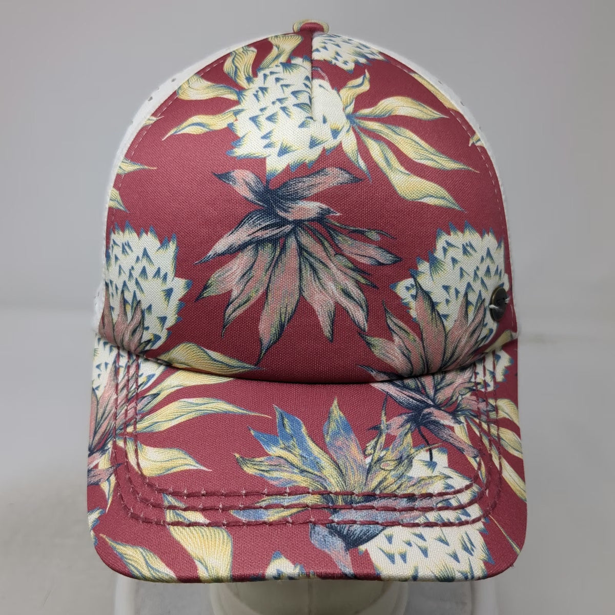 Roxy Trucker Hat Red One Size Floral Print Perforated Breathable Mesh Snapback