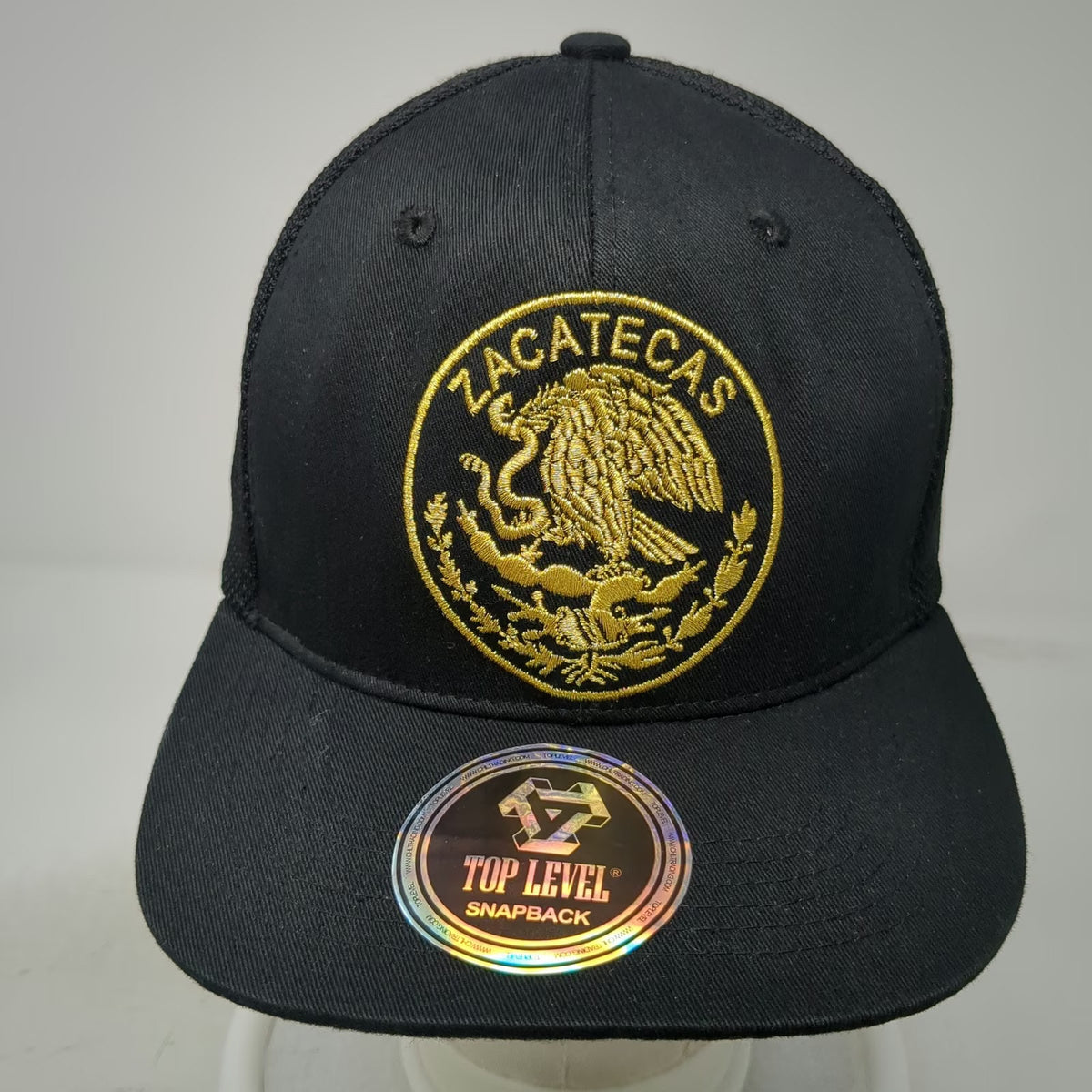Top Level Snapback Hat Black One Size Mesh Back Zacatecas Mexico Eagle Emblem