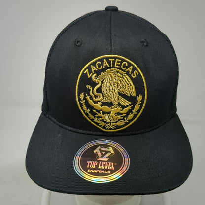 Top Level Snapback Hat Black One Size Mesh Back Zacatecas Mexico Eagle Emblem