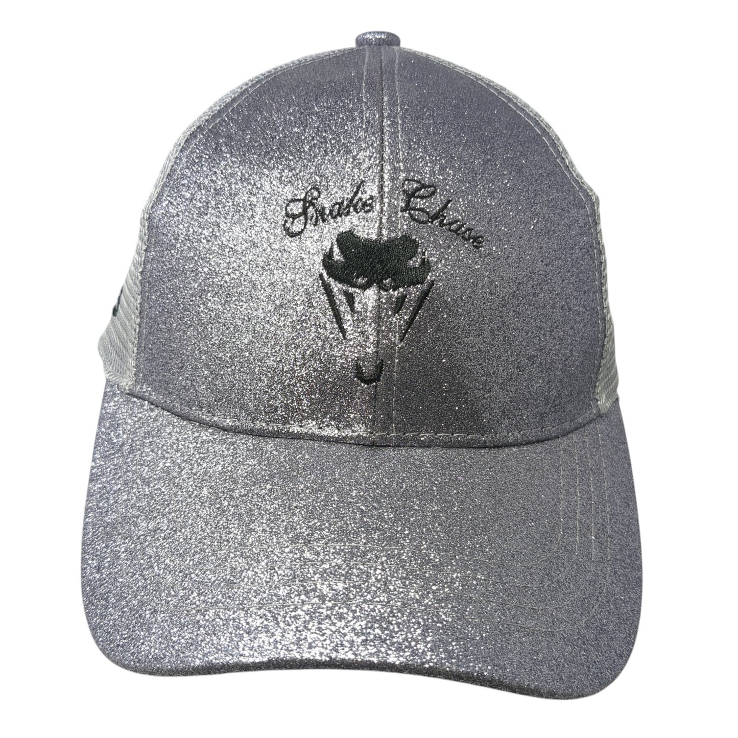 Snake Chase 2023 Ponytail Trucker Hat Gray One Size Adjustable Glitter Mesh Back