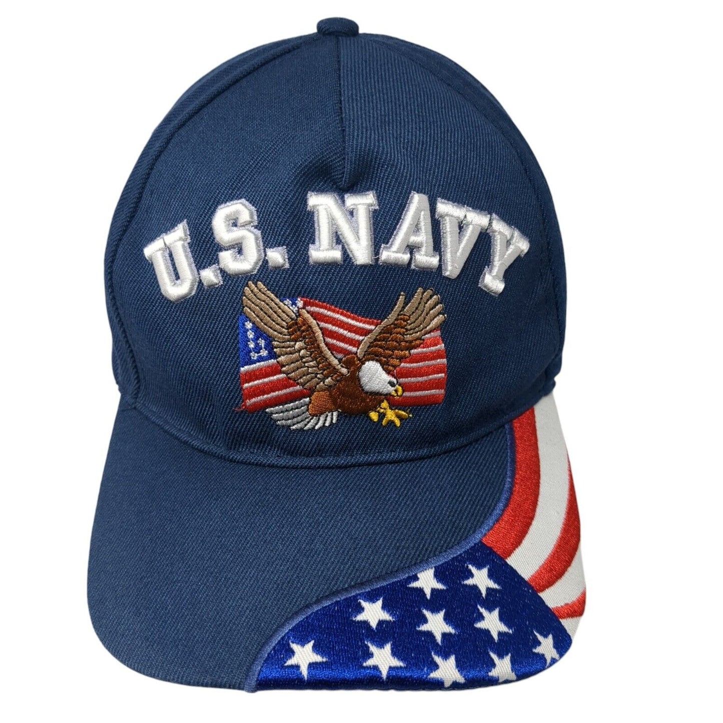 US Navy American Flag Strapback Hat Blue OS Adjustable Embroidered Patriotic