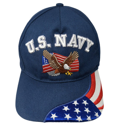 US Navy American Flag Strapback Hat Blue OS Adjustable Embroidered Patriotic