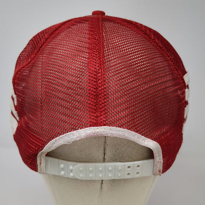 San Sun Trucker Hat Red White One Size Snapback Pumpers Inc Roosevelt UT Striped