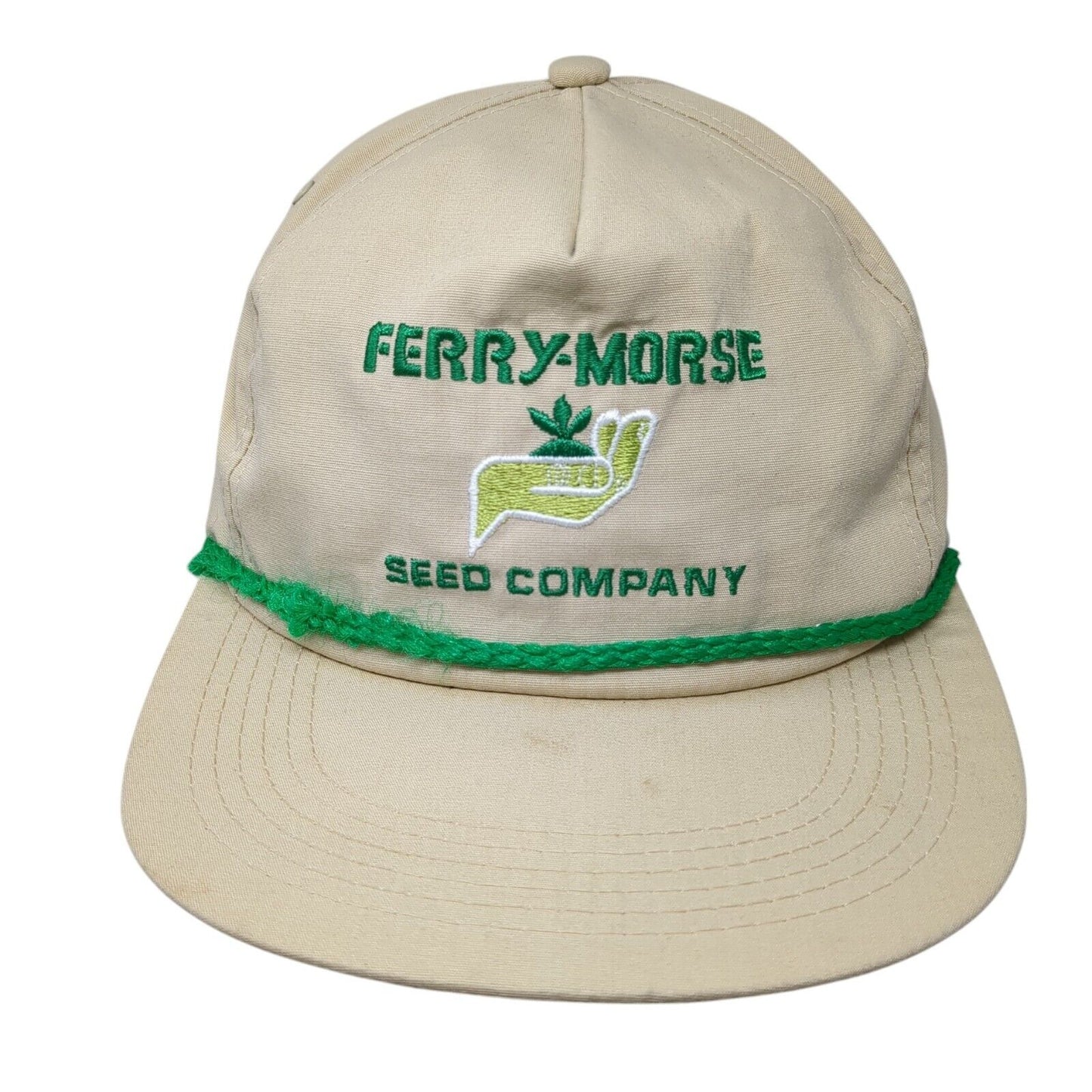 Ferry-Morse Seed Company Snapback Rope Hat Tan OSFA Solid Embroidered