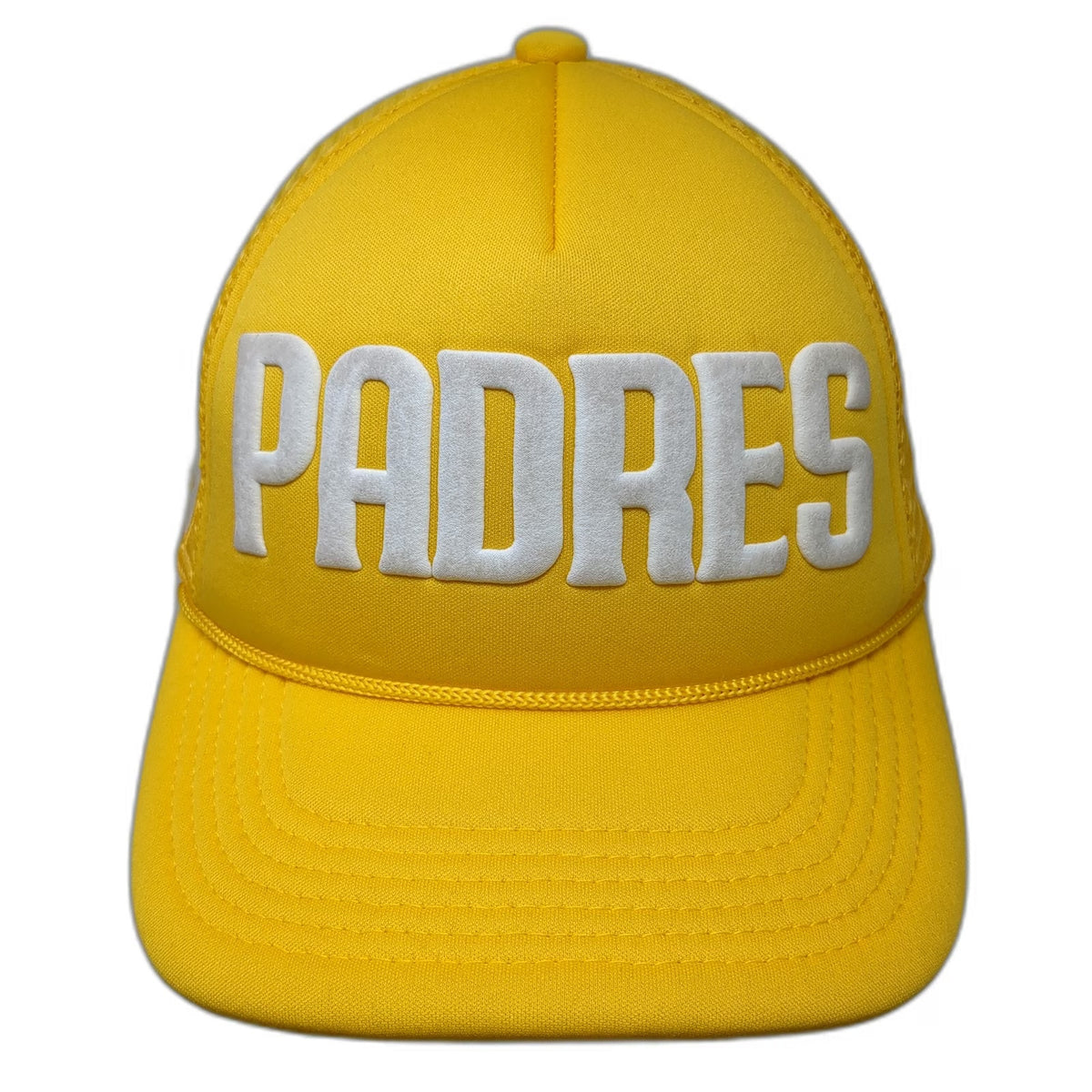 San Diego Padres MLB Melonwear Yellow Trucker Hat One Size Sycuan Patch Rope 3D