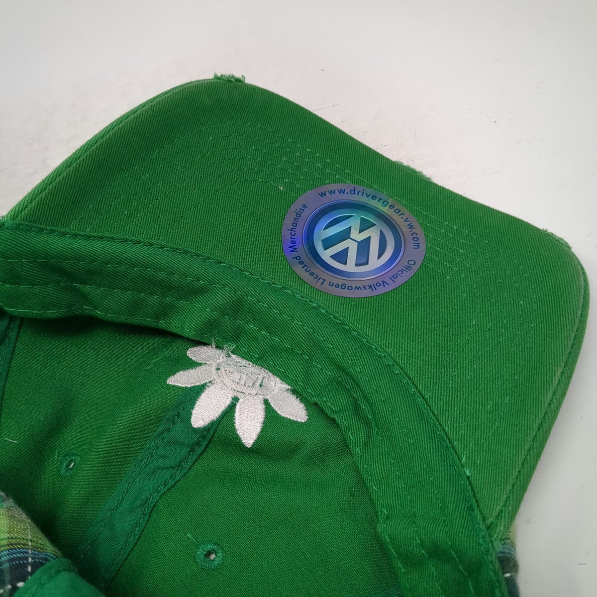 Volkswagen Baseball Cap Green One Size Daisy Plaid Distressed Brim Cotton hat