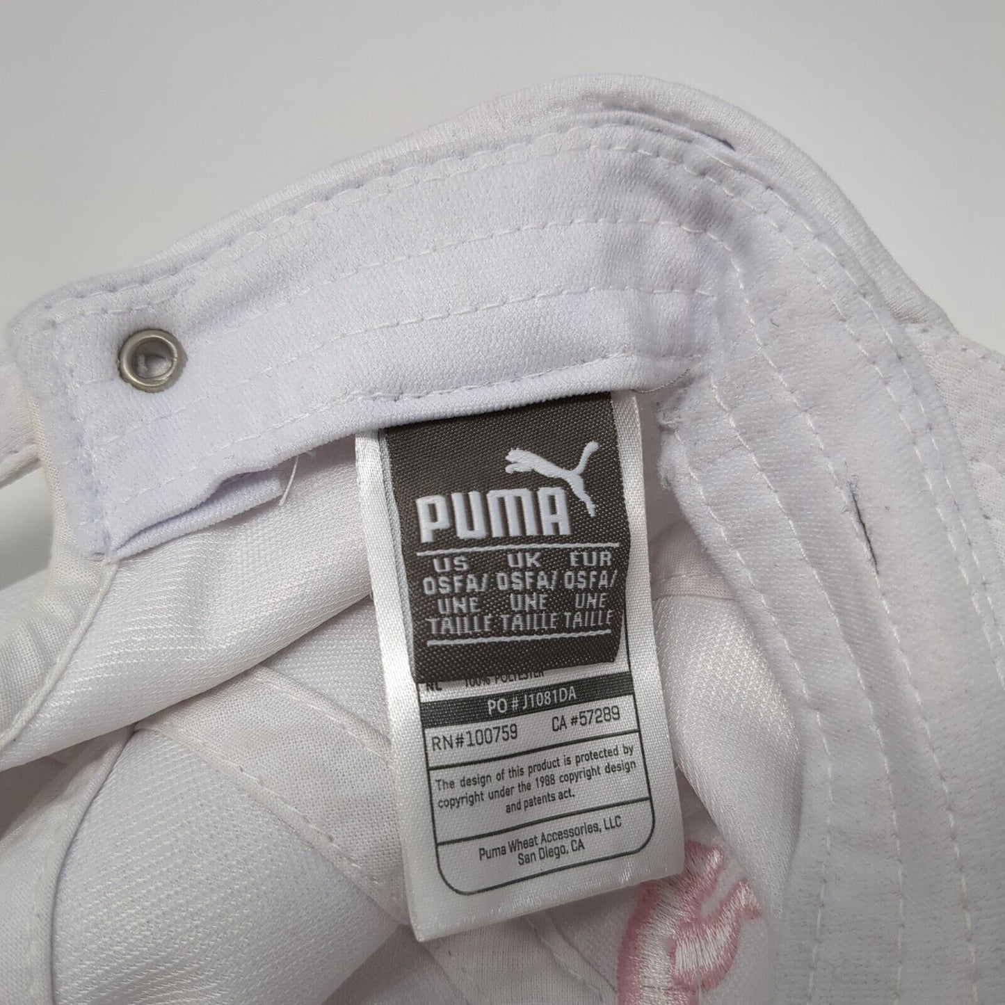 PUMA Slideback Hat White One Size Adjustable Embroidered Logo 6 Panel