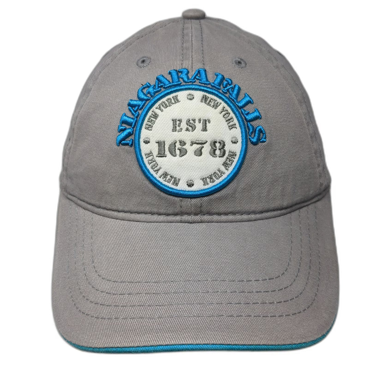 Blooming Onion Baseball Cap Gray Blue One Size Niagara Falls Strapback Hat Patch