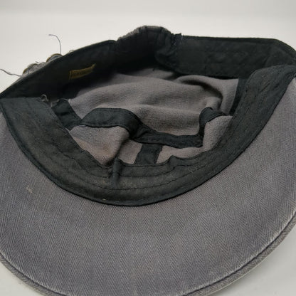 Elastafit Army Cap Gray One Size Frayed Herringbone Side Buttons Cotton Hat