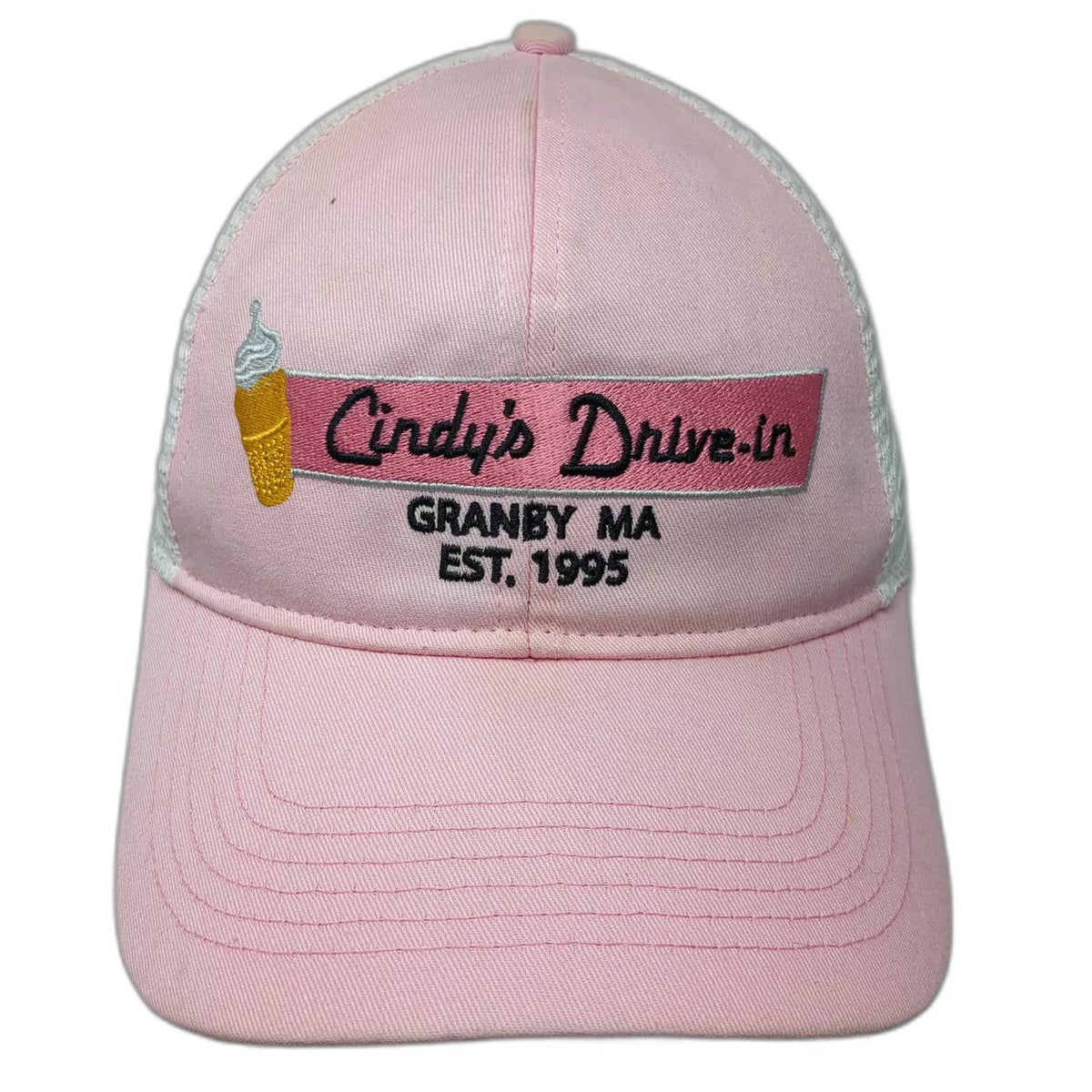 Cap America Trucker Hat Pink White One Size Cindy's Drive-in Granby MA Est 1995