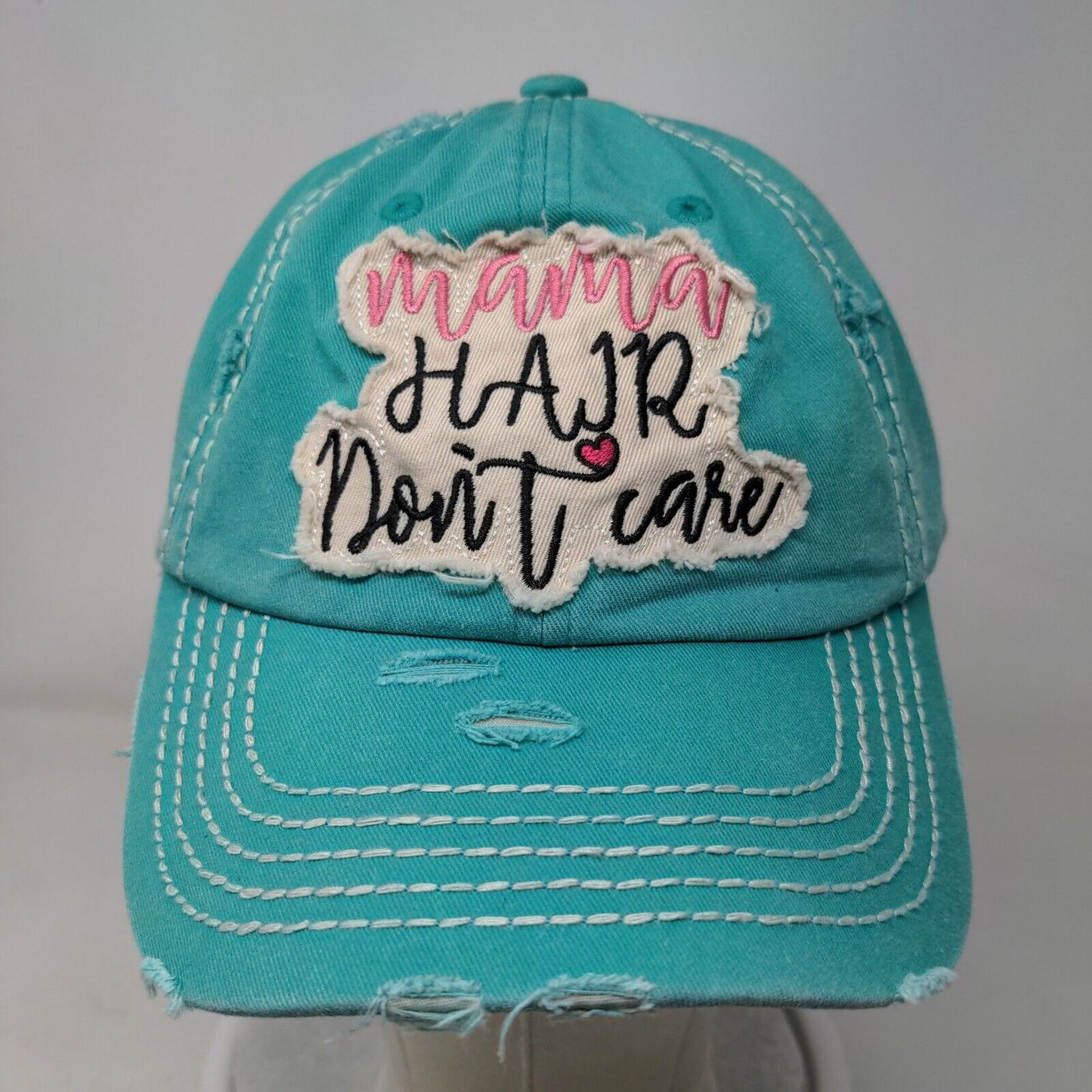 Mama Hair Don't Care Strapback Hat Bluish-Green One Size Kbethos Vintage