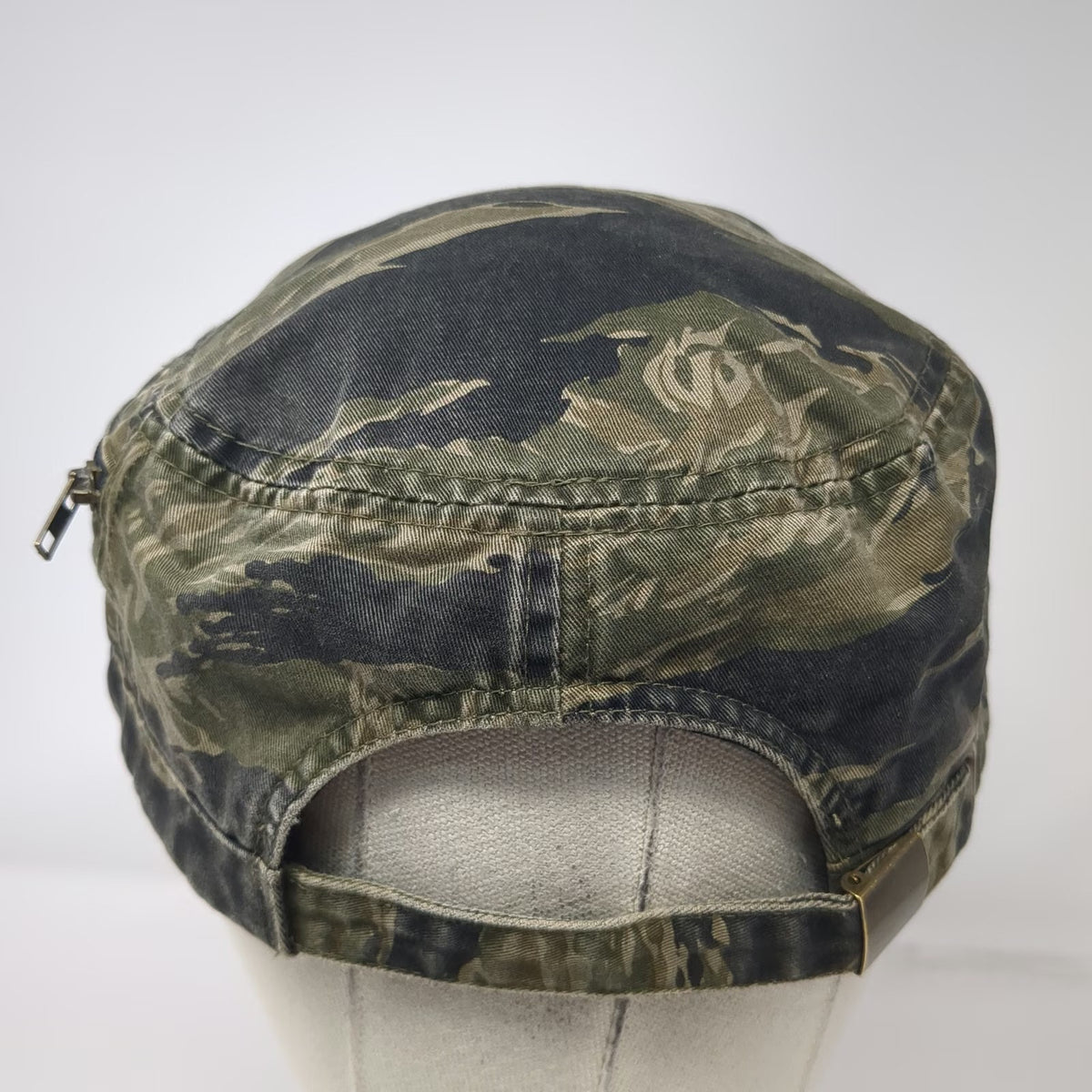Army Cap Green Tigerstripe Camo One Size Side Zipper Pocket Slideback Cadet Hat