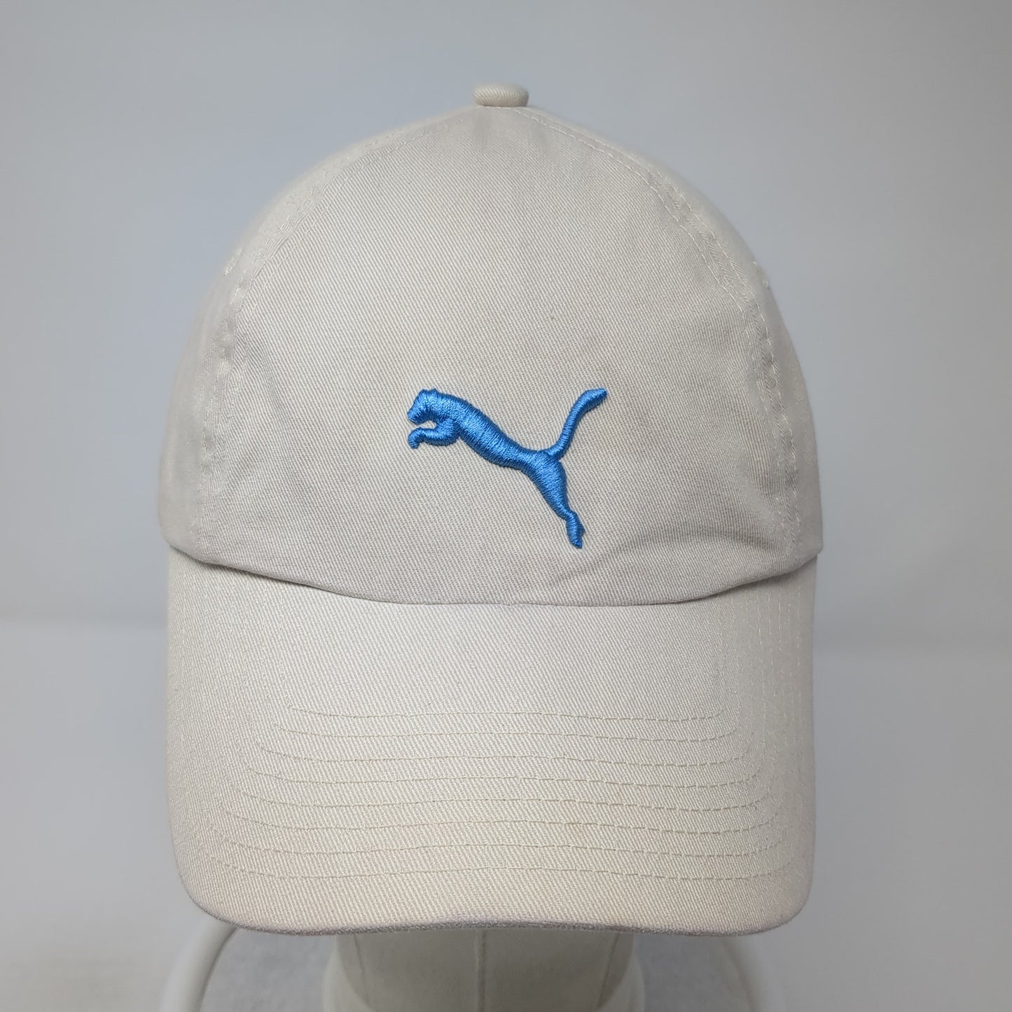 Puma Blue Logo Slideback Hat Beige One Size Adjustable Embroidered