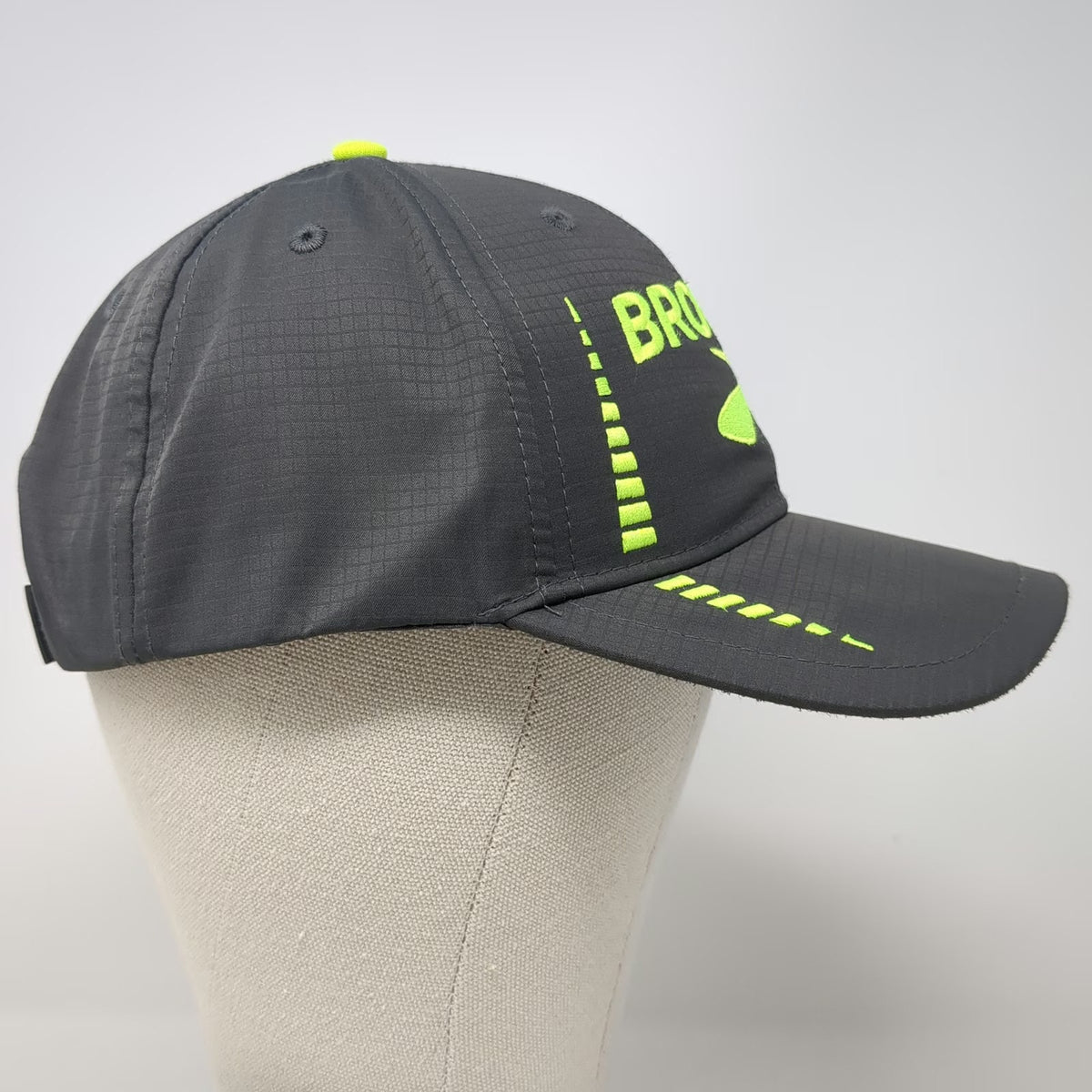 Brooks Baseball Cap Gray One Size Neon Green Logo Slideback Running Hat