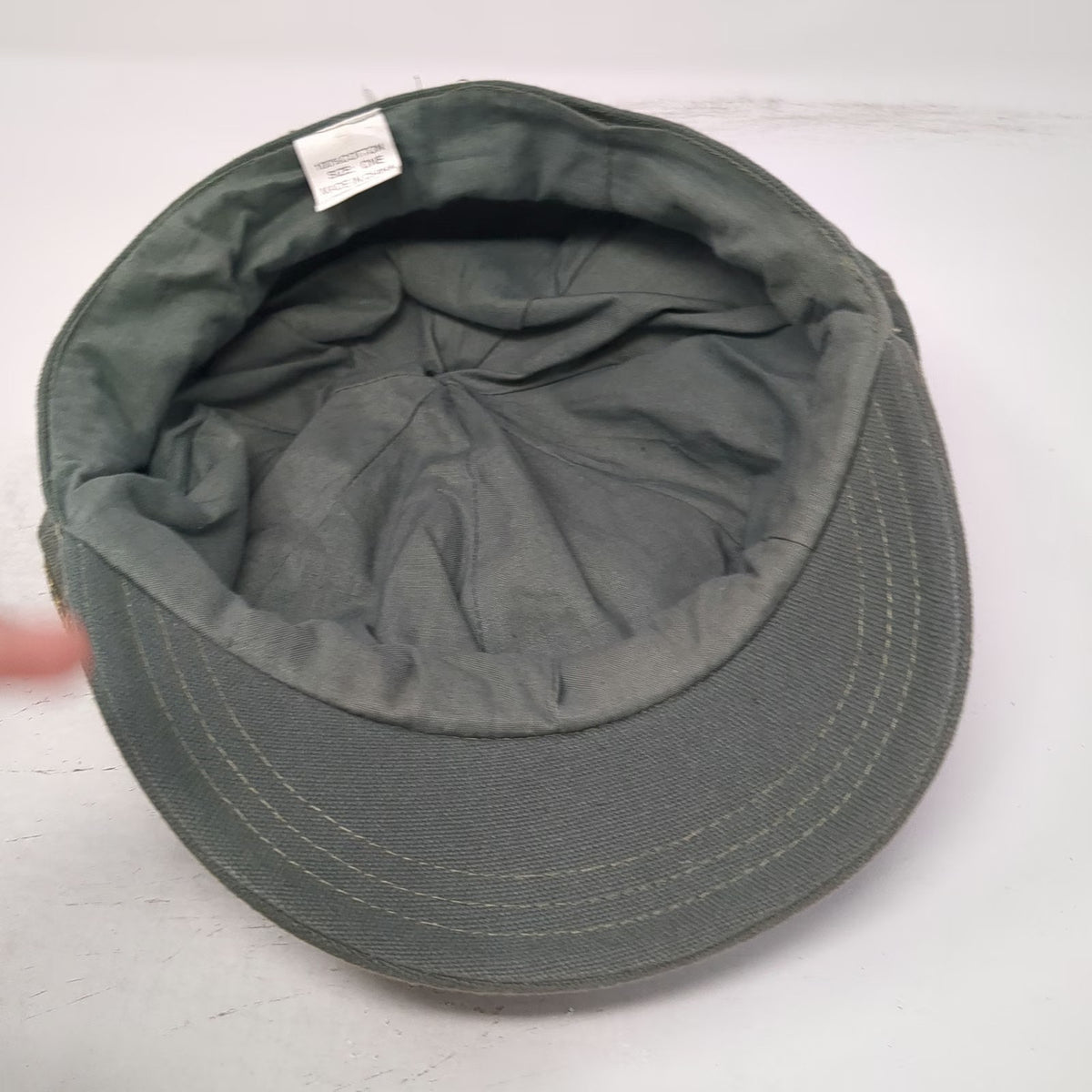 Green Army Cap One Size Sequin Butterfly Cotton Military Embellished Cadet Hat