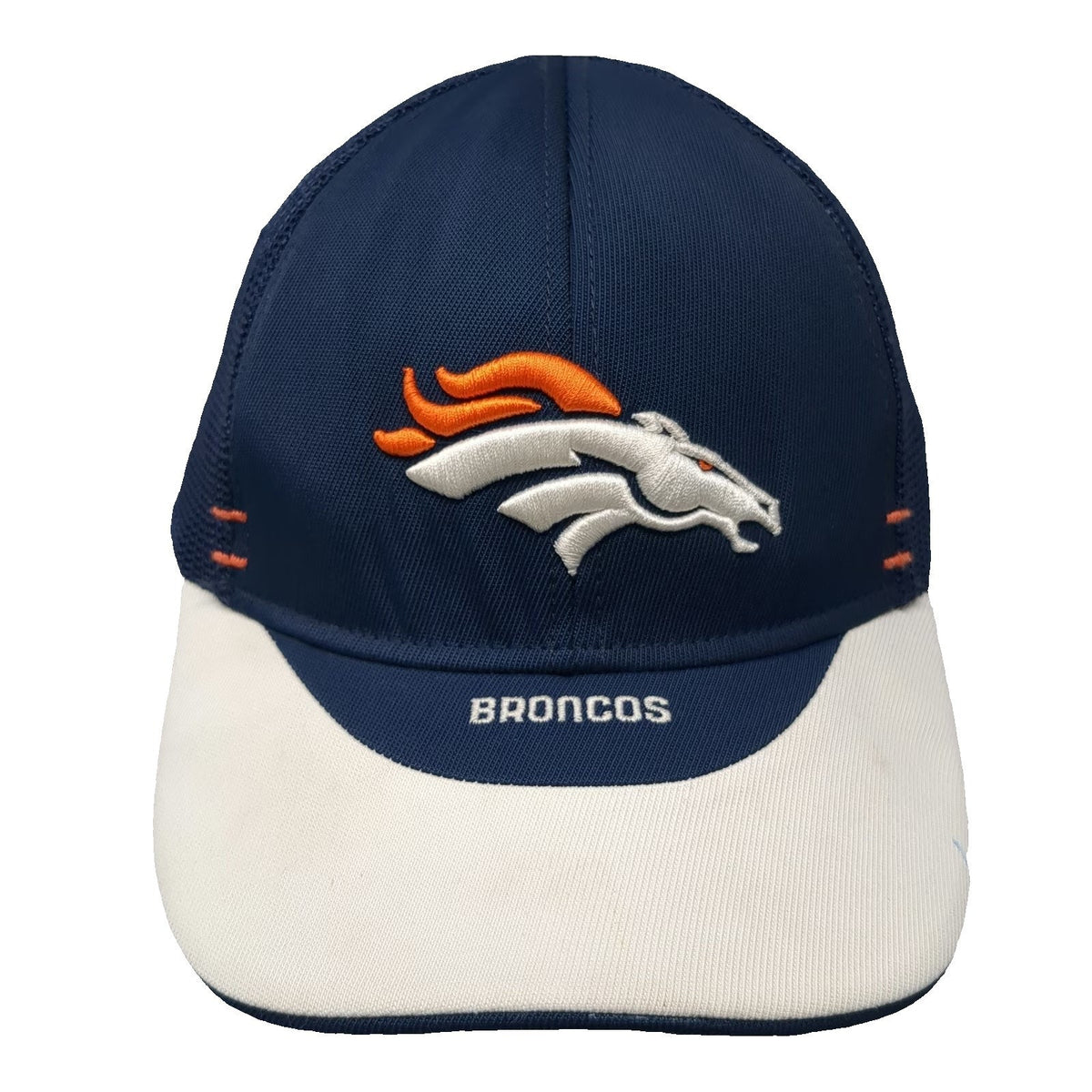 Denver Broncos NFL Reebok Blue One Size Mesh Back Stretch Fit Curved Brim Cap