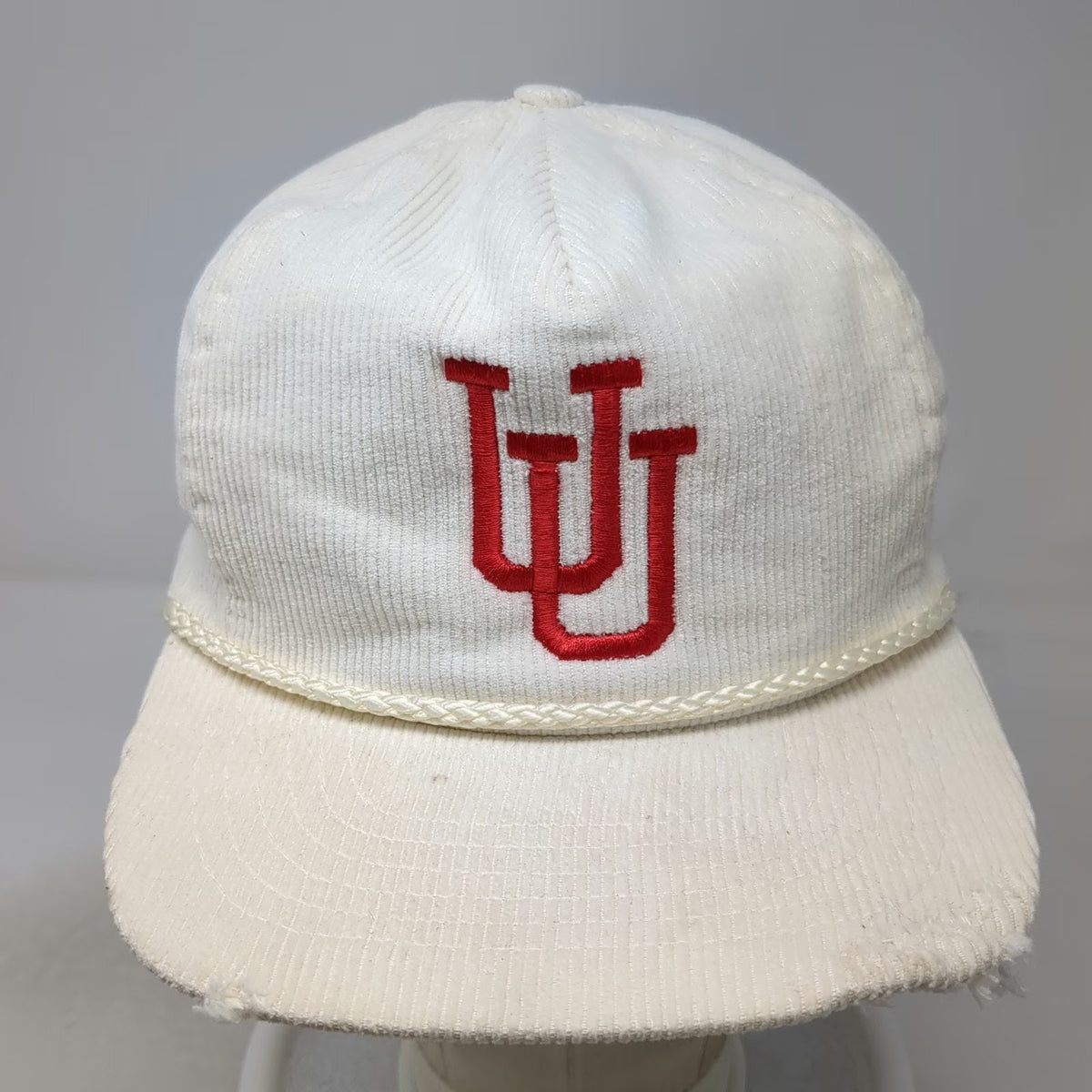 Utah Utes NCAA Trucker White Red OS Rope Corduroy Interlocking U Hat Strapback