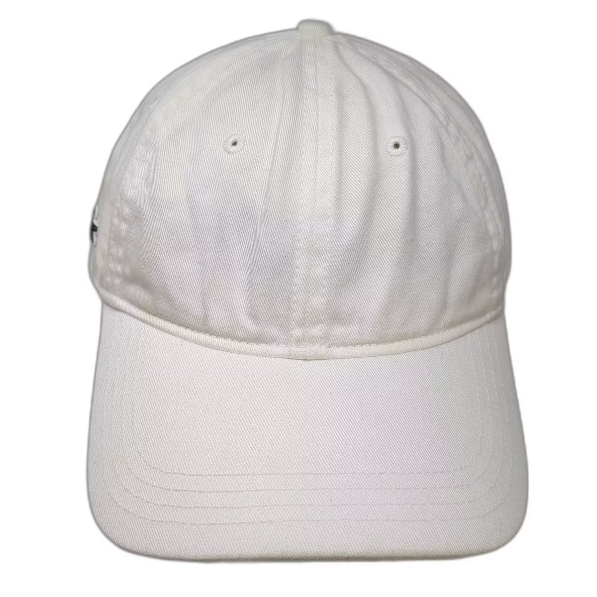 Lacoste White Baseball Cap One Size Leather Strap Side Logo Slideback Hat Cotton