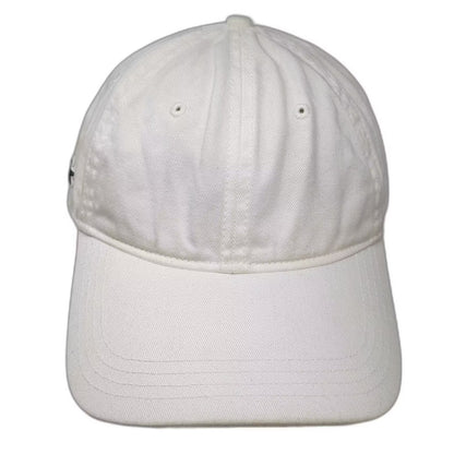 Lacoste White Baseball Cap One Size Leather Strap Side Logo Slideback Hat Cotton