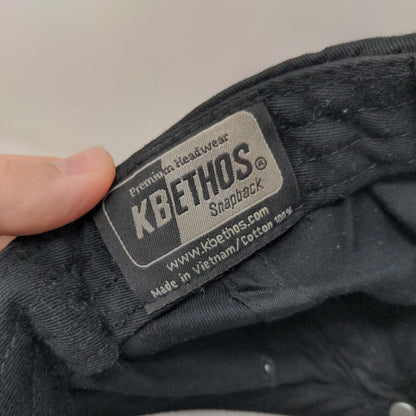 KB Ethos Snapback Hat Black One Size Adjustable Vented Holes 6 Panel Blank