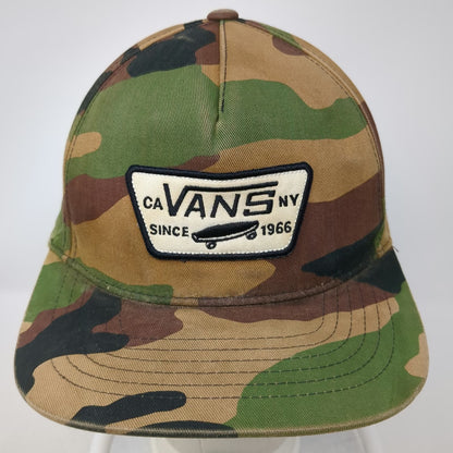 Vans 5 Panel Green Camo Skateboard Patch One Size Snapback Hat CA NY 1966 Twill