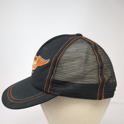 Harley-Davidson Trucker Hat Black Mesh Back Snapback Made in USA Orange Vintage