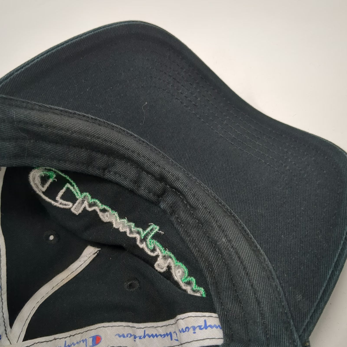 Champion 5 Panel Hat Black One Size Cotton Script Logo Slideback Strapback