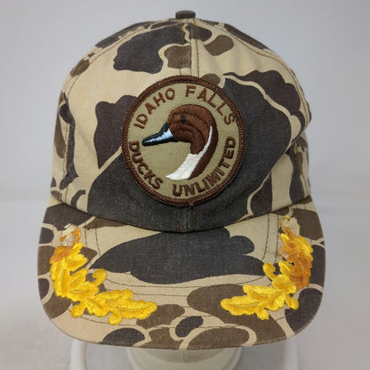 Ducks Unlimited Idaho Falls Camo Snapback Hat Brown Beige Oak Leaves Hunt VTG